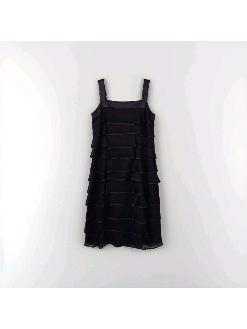 Debbie Shuchat Chiffon Ruffled Dress 8 Black Tiered Ruffled Silk Blend Romance